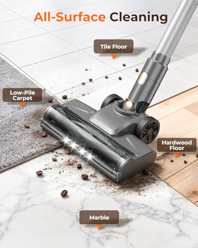 N8 Cordless Vacuum Cleaner, 40KPA Powerful Suction Vacuum Cleaners for Home,40 Mins Runtime, Rechargeable Battery, Self-Standing, Lightweight Stick Vacuum for Hardwood Floor Carpet Pet Hair (Argent)