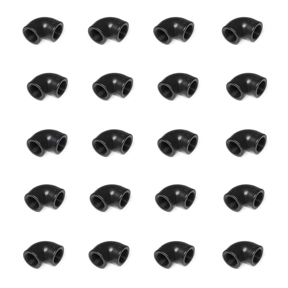 WaterShop 20 Pcs 90° Threaded Elbow Female ø 1/2" 16050-B-20, Black