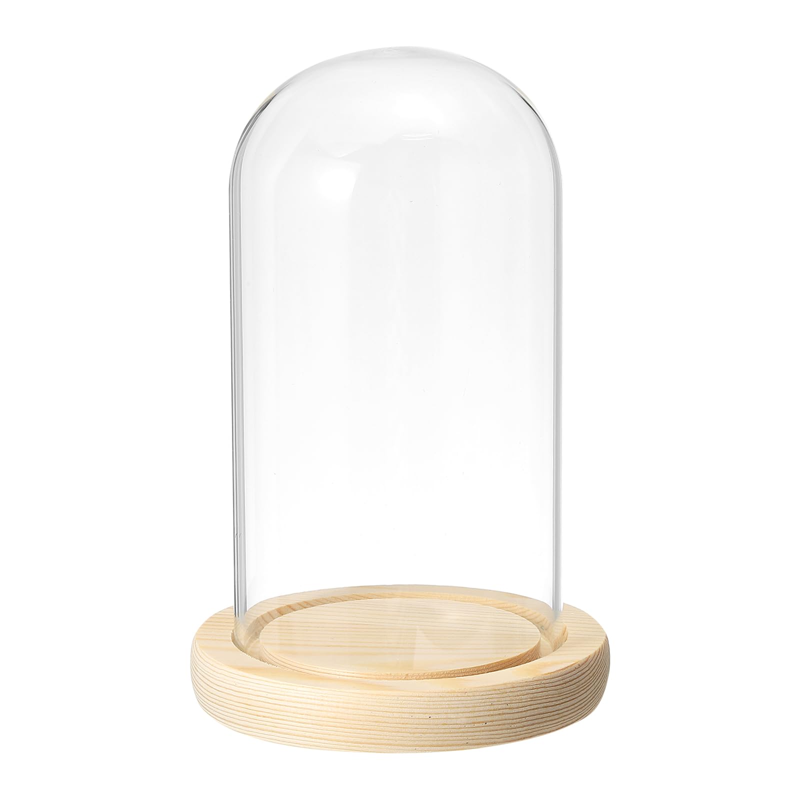 PATIKIL 5.9"x3.1" Clear Cloche Glass Dome, Glass Bell Jar Display Case Tabletop Centerpiece with Wooden Base for LED Light Plants Home Decor
