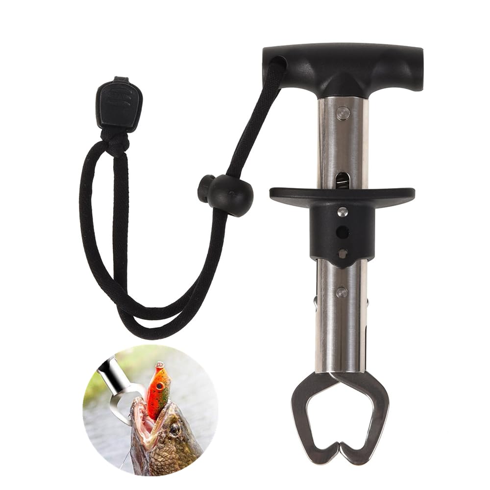 JLEivvi 1 PCS Fish Lip Gripper Portable Fish Grip Holder Stainless Steel Fishing Grabber Tool for Fishing(Black)