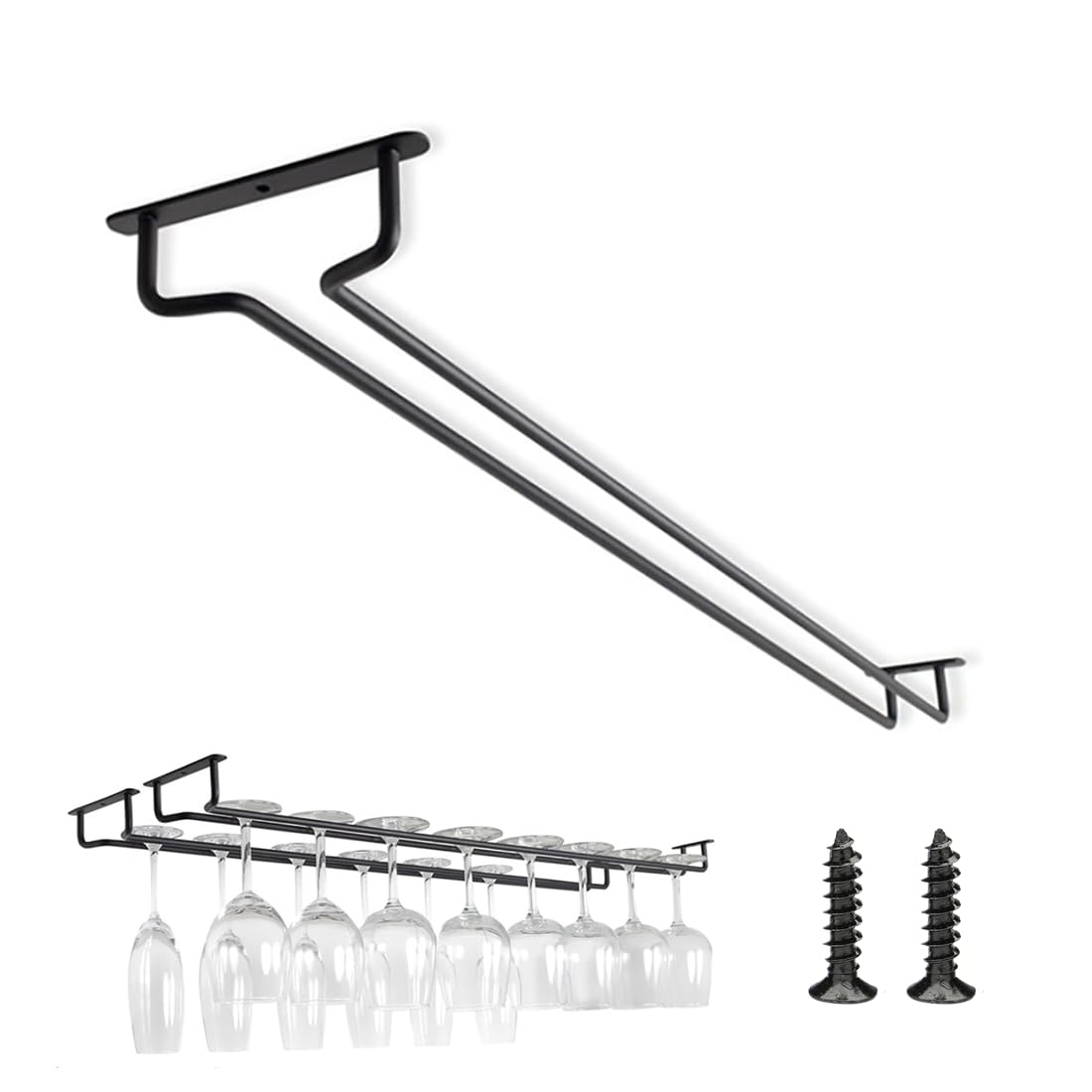 Upstore 1 Pack Wine Glass Rack Metal Hanging Wine Glass Holder Under Shelf Wine Glass Storage Hanger Stainless Steel Hanging Wine Cup Display Stand for Bar and Kitchen Cabinet