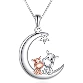 AXOMY Animal Necklace 925 Sterling Silver Dachshund/Bee/Elephant/Fox/Penguin/Rabbit/Squirrel/Chicken Animals Heart Moon Pendant Cute Animals Jewellery Gifts for Women Animal Lovers
