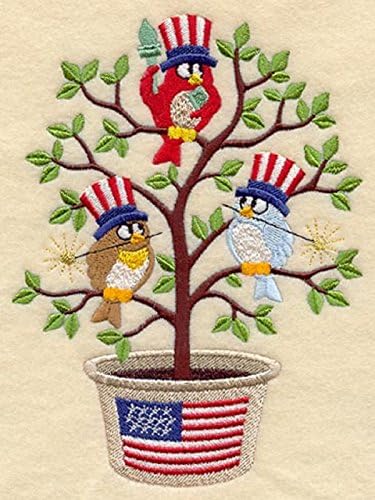 Embroidered Kitchen Towel Patriotic Bird Tweet Design