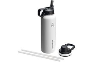 ThermoFlask 40 Oz Double Wall Vacuum Insulated Stainless Steel Water Bottle with Spout and Straw Lids, White