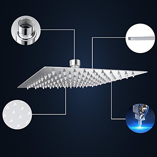 10"Rainfall Shower Head,YAWALL Ultrathin Stainless Steel & High Polish Chrome,Luxury Durable