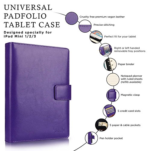 Cooper FOLDERTAB Padfolio Case Compatible with iPad Mini 3, iPad Mini 2, iPad Mini 1 | Business Executive Organizer with Notepad | Vegan Leather, Left Right Handed Binder, Notebook Refill (Purple)