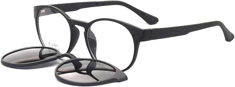Round Magnetic Clip-On Polarized Unisex Sunglasses Rx-able Eyeglass Frames