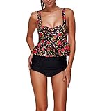 Uideazone Women Floral Swimwear Bikini Set Peplum Push Up High Waist Swimsuit Tankini