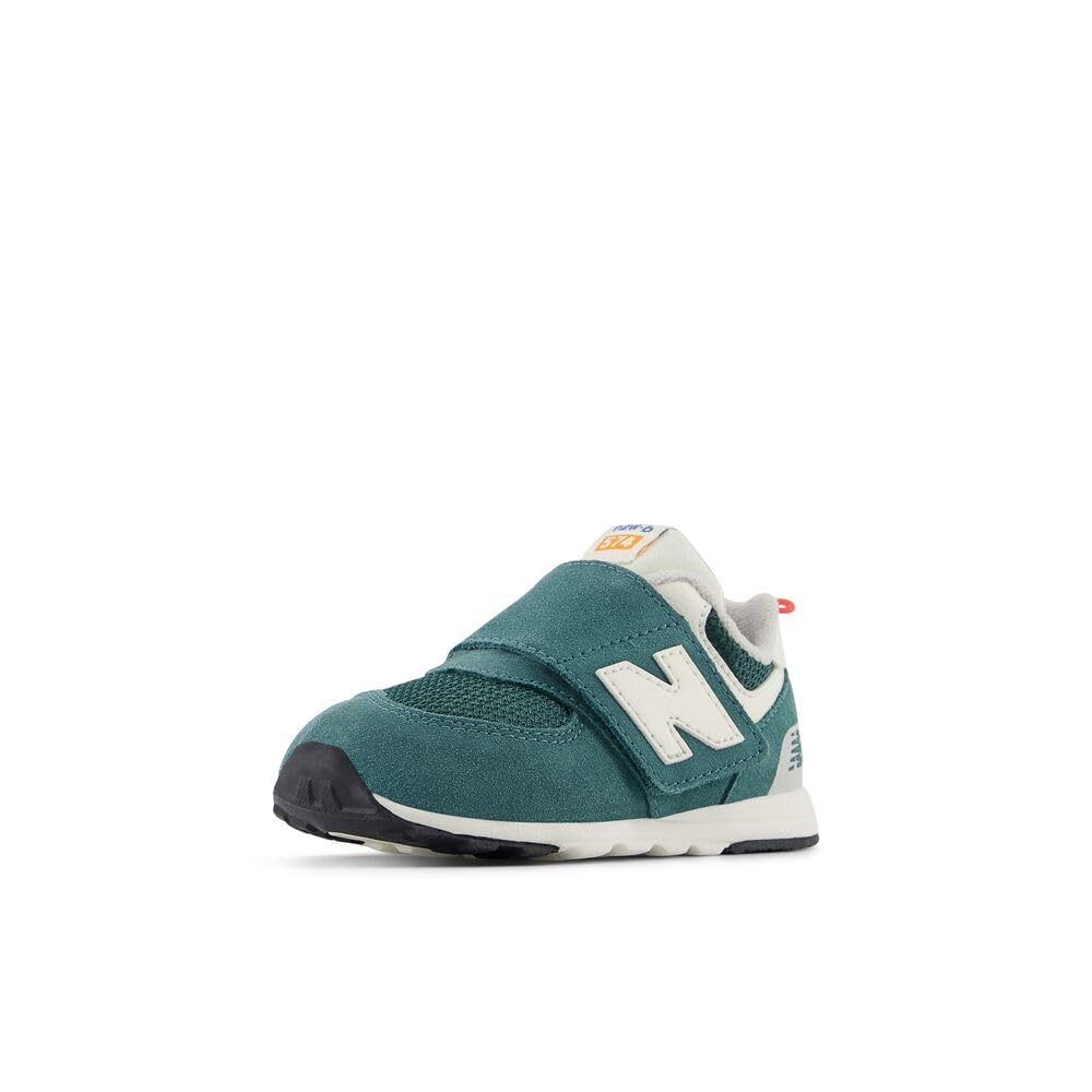 New Balance Kid's 574 V1 New-B Hook and Loop Sneaker, New Spruce/Blast Red, 3.5 XW Infant Image
