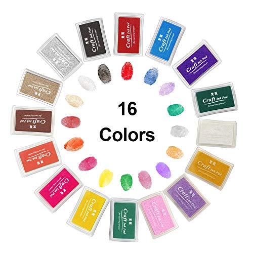 Ink Pads, GYORGKSHI Washable Ink Stamp Pads for Kids, Craft Scrapbooking Stamp Pads for Rubber Stamps, Paper, Fabric (16 Colors)