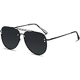 ANDWOOD Oversized Aviator Sunglasses for Women Men Big Large Rimless Metal Frame with Spring Hinges