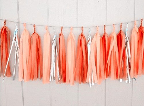 12 X Orange Apricot Silver Tissue Paper Tassels for Party Wedding Gold Garland Bunting Pom Pom