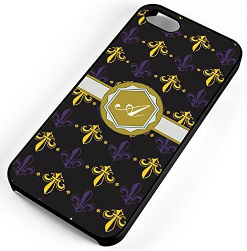 iPhone Case Fits iPhone 7 Fleur Di Lis Mardi Gras Pattern Monogram Black Rubber Letter X