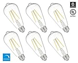 Hyperikon 5W Dimmable ST64 LED Vintage Filament Bulb, 500 lumen, 2300K, E26 Base, UL, Pack of 6