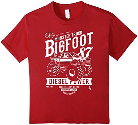 Kids Monster truck Bigfoot T-shirt Vintage Graphic Design Shirt 8 Cranberry