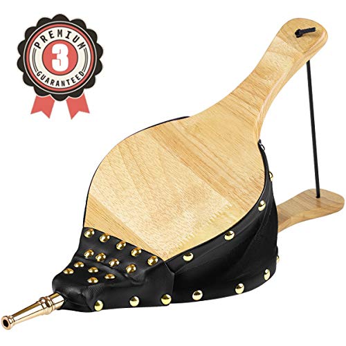 Cadara Fireplace Bellows Solid Wood Fire Bellow 17 x 7.5 inch with Hanging Strap for Fire Pit Camp BBQ - 40 Rivets Fixed