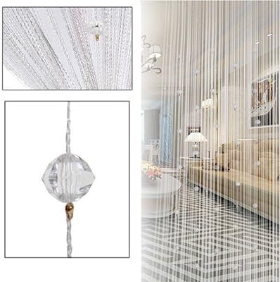 come on style shop Drape panel valances sting tassel curtain crystal beads door window panel room divider art decor (white)