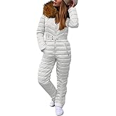Cicy Bell Womens One Piece Ski Suits Winter Outdoor Sports Jumpsuit Fur Collar Coat Windproof Waterproof Hooded Snowsuit