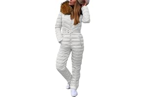 Cicy Bell Womens One Piece Ski Suits Winter Outdoor Sports Jumpsuit Fur Collar Coat Windproof Waterproof Hooded Snowsuit