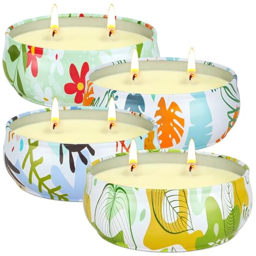 Citronella Candle Outdoor 4pcsx6oz, Decorative Lemongrass Candles 240 Hours Burn Time 2-Wick Natural Soy Wax Indoor & Outdoor Candles, Ideal for Camping Patio Garden Yard Porch Gifting Home Décor