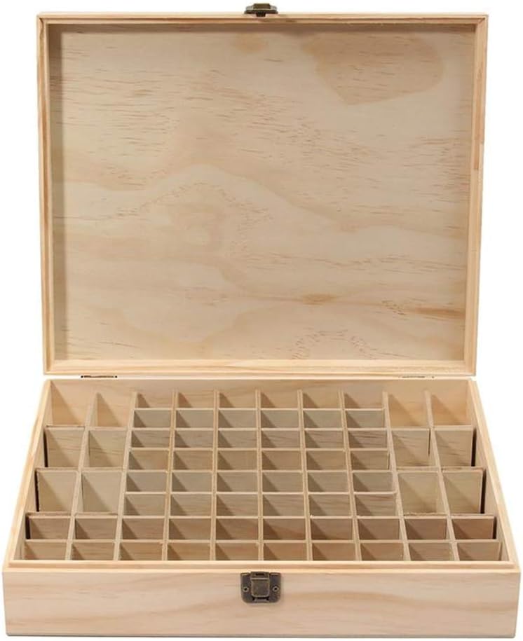 Pure Vie Essential Oil Wooden Storage Box Travel Display Presentation, Holds 56 Bottles & 12 Roller Balls - Aromatherapy Organizer Nail Polish Fragrance Container - Keep Your Oils Safe & Space Saver: Health & Personal Care