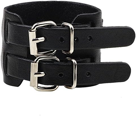 VirgoL Punk Style Wide Leather Belt Wristband Rock Wrap Cuff Bracelet LeatherA-Black