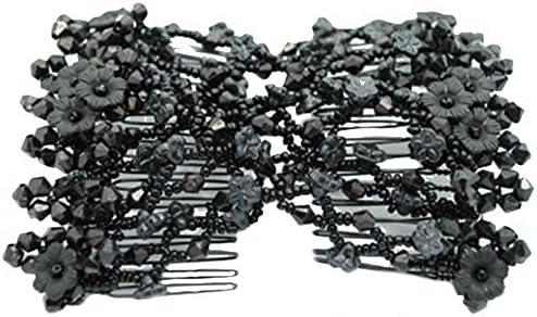 Contever® Magic Bow Flower Hair Stretchy Comb Double Clips Hairpins For Women/Ladies ( Black )