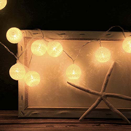 Akabsh Cotton Ball Fairy String Lights 20 LED Cotton Remote Control String Lights Decor String Lamp for Party Home Room