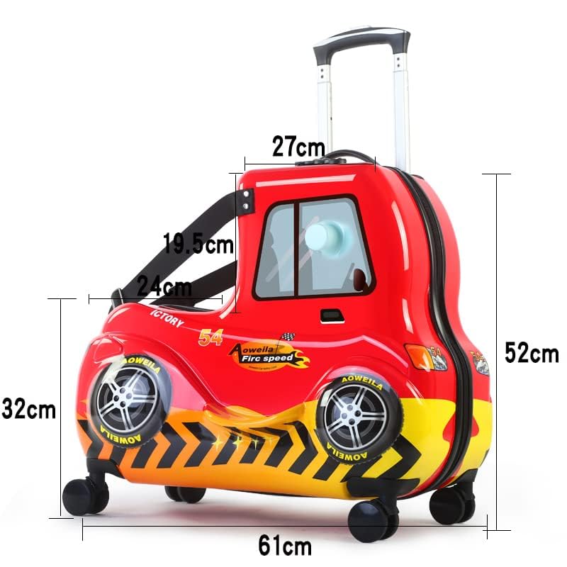Kids Ride-On Luggage with Wheels Suitcase Fits to Toddler Aged 3-12 Years old （Red Car Checked-Large 25-Inch