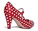 J. Adams Pixie Heels - Red Polka Dot Vintage Retro Round Toe Shoe with Ankle Strap - 9