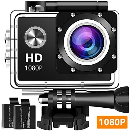 Action Camera Underwater Cam WiFi 1080P Full HD 12MP Waterproof 30m 2" LCD 140 degree Wide-angle Sports Camera with 2 Rechargeable 1050mAh Batteries and Mounting Accessory Kits (1080P)