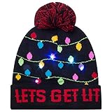 Goodstoworld Knit Led Ugly Christmas Hats Womens Mens Black Beanie Festival Party Light Up Knit Xmas 6 Colorful Lights Funny Sweater Hat For Family Girls Boys