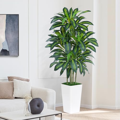 Keeplush Kunstpflanze Dracaena Pflanze 180cm mit Weißem Pflanzgefäß, Künstliche Pflanzen groß wie echt mit 108 Blätter, Kunstbaum groß für Innendekor Wohnzimmer Schlafzimmer Büro Garten Haus Decor