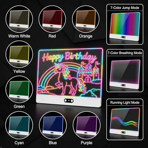 Rechargeable LED Drawing Board for Children with RGB Lights, Large Acrylic Light Mat 35 x 26 cm, 8 Static Colours & 3 Dynamic Modes, Hidden Support for Tracing and Art, White