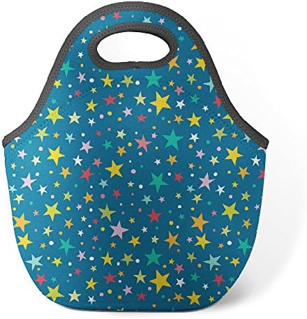 Good4Life - Neoprene Lunch Tote Insulated Reusable Picnic Lunch Bag [ Colorful Stars Pattern ]