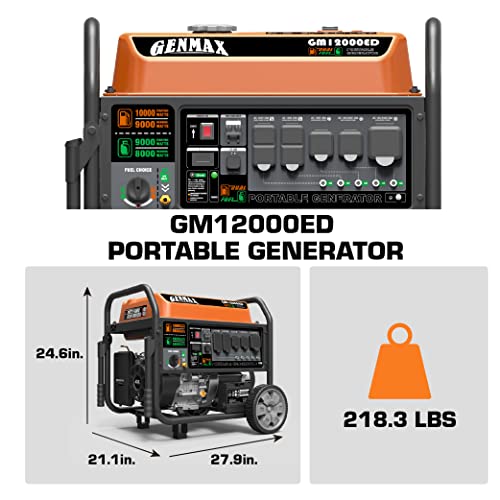 GENMAX Dual Fuel Portable Generator 12000 Watt Gas or Propane Powered