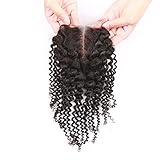 Beata Hair Brazilian Kinky Curly 4x4 Frontal Lace Closure Human Hair With Baby Hair Natural Black (Middle Part, 16 Inch)