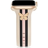 Designer Band with Charms Decor Compatible with Apple Watch Band 38mm 40mm 41mm 42mm 44mm 45mm 46mm 49mm Women Men, Stylish Silicone Sport Wristbands for iWatch Series 11 10 9 8 7 6 5 4 3 2 1 SE/3 Ultra 2/3