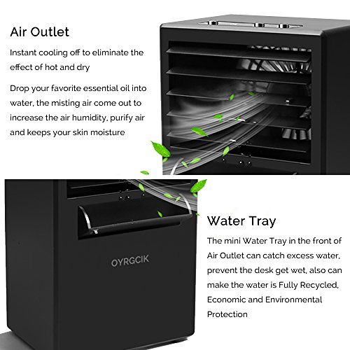 Portable Air Conditioner Fan, OYRGCIK Mini Air Conditioning Fan Personal Space Air Cooler Misting Fan Small Evaporative Desktop Fan Air Circulator Purifier Humidifier for Office Dorm Nightstand, Black