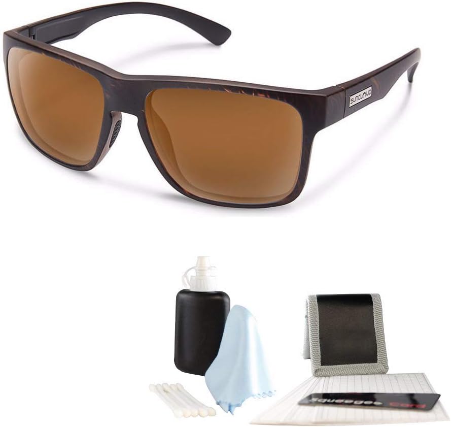 Suncloud Rambler Sunglasses, Blackened Tortoise Frame/Brown Poly Lens, with Cleaning Kit