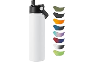 Kerilyn Stainless Steel Insulated Water Bottle, 24oz Double Wall Vacuum Insulated Water Bottle Leak Proof with Silicone Straw, Wide Mouth Lid, BPA Free, Keep Cold and Hot, 24oz, White