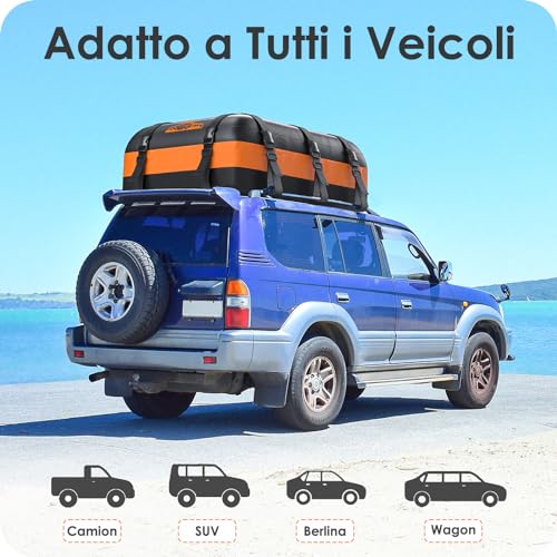 Rymopuey 20Cu.Ft/566L Car Roof Box, Waterproof 1000D Orange, Car Roof Box with Non-Slip Mat and 10 Straps, Car Roof Box for Cars with/without Luggage Rack