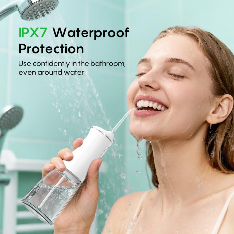 FRESKO Water Dental Flosser, 50-Day Battery Life Oral Irrigator with Constant Pressure, 300ML Water Flosser for Teeth with 5 Nozzles, IPX7 Waterproof, Ideal for Braces and Sensitive Gums