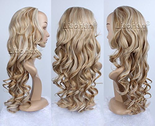 Liaohan 3/4 Half Wig Fall Long Curly Highlight Hair Fall Brown Mixed Blonde Wig for Women 26H613