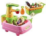 KONGSUNI Series Veggie Wash Vegetable Playset Cooking Kitchen Play Set for Kids Early Age Development Educational Roleplay Food Assortment Set Chef playset Toy Sink