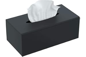 FEMELI Acrylic Tissue Box Cover,Rectangular Facial Tissue Holder Case Dispenser for Bathroom Kitchen Bedroom Office with Magnet Locking Bottom,Black