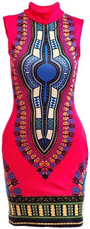H APPLE Honey Boutique Women Bohemian Vintage Printed Ethnic Style Summer Shift Dress (S, Rose Red)