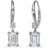 BERRICLE Sterling Silver CZ Solitaire with Side Stones Wedding Leverback Drop Dangle Earrings for Women, Cubic Zirconia - Asscher, Cushion, Heart Shaped, Marquise, Princess Cut