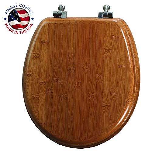 MAYFAIR 9401NI 568 Solid Bamboo Toilet Seat with Brushed Nickel Hinges