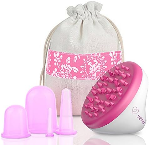 Anti Cellulit Massage Kit - 4 Suction Vacuum Silicone Cups & Cellulite Remover Brush Mitt - Firms Tightens & Tones Ski - Helps Break Down Fat Tissue Improves Blood Flow - Pain & Muscle Ache Relieving